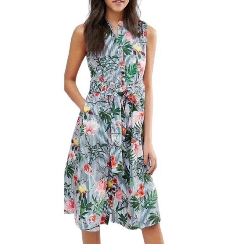 Floral Striped Sleeveless Dress